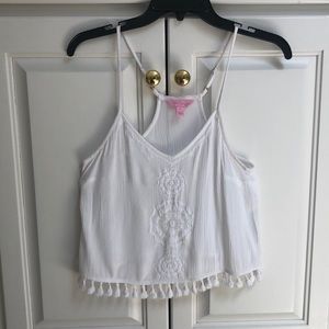 Lilly Pulitzer white rayon/fringe tank